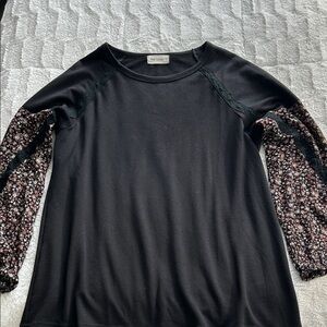 The Nines  Black Top with Floral Sleeves